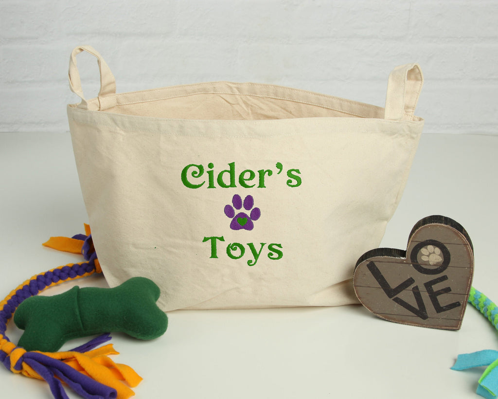 Personalized Dog Toy Basket, Canvas Storage Bag, Dog Toy Storage